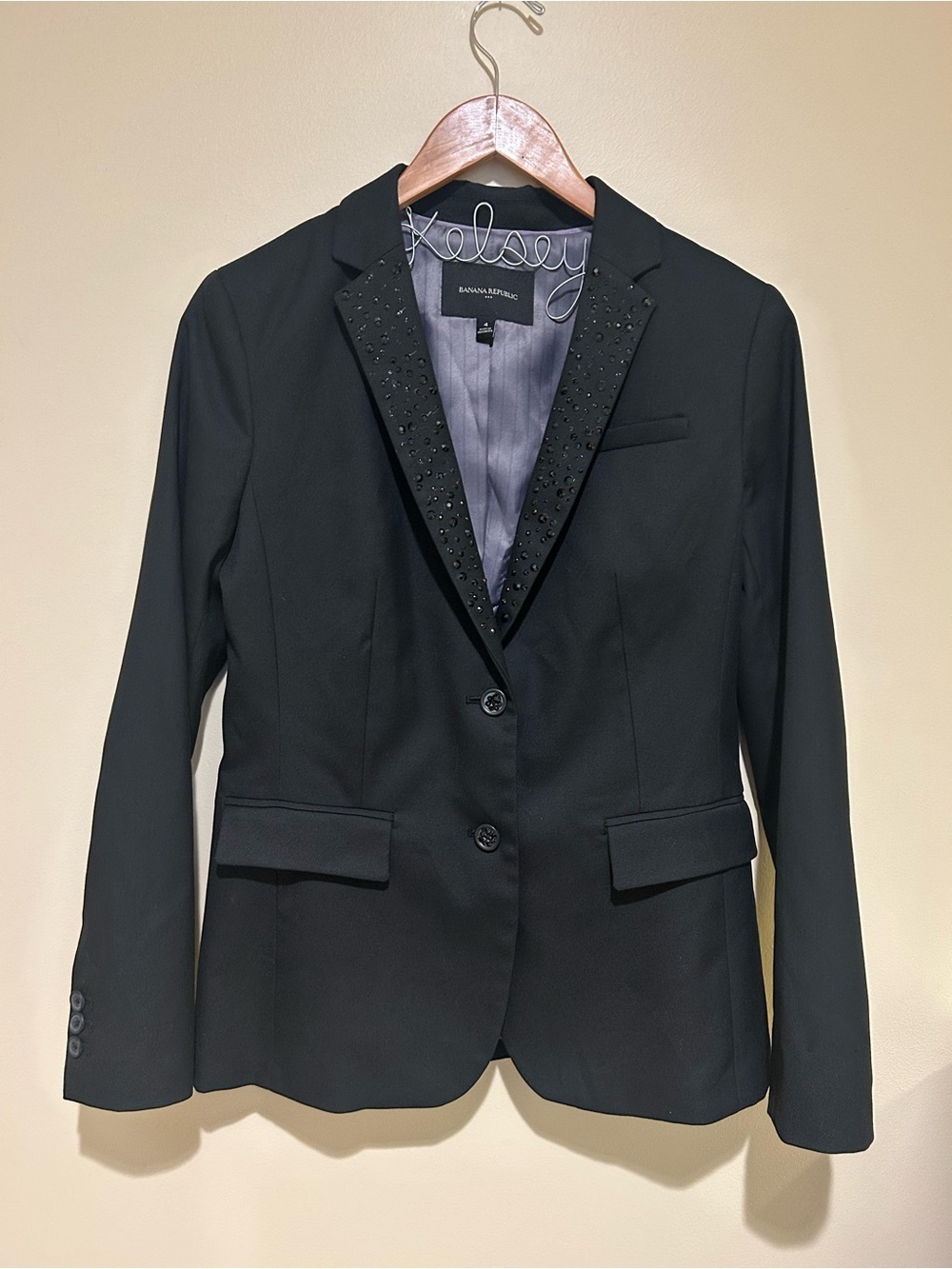 Banana Republic Women’s Blazer with Black Rhinestone Lapel & Buttons Size 4